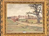 an image of a painting of a country road in a gold frame
