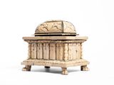 a small wooden box with a dome on top of it