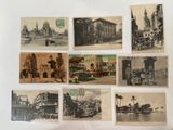 several old postcards of different types of buildings and people