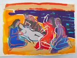 a painting of a group of people sitting around a table