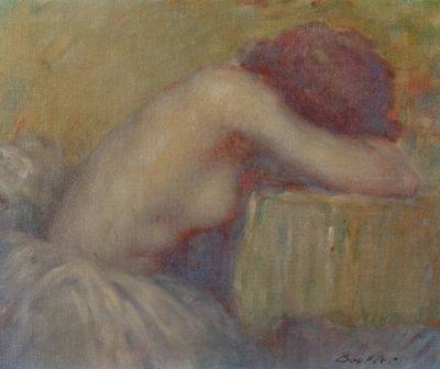 tableau représentant une femme nue posant sa tête sur une chaise
