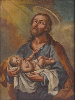 École espagnole, XVIIIe Saint-Joseph tenant l'enfant Jésus, …