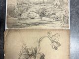 deux dessins représentant des fleurs dans un vase posé sur une table