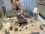 une collection de bijoux exposée dans une vitrine
