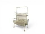 an image of a metal magazine rack with two baskets on it