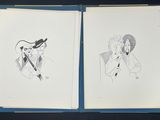 deux dessins représentant un homme avec un chapeau et une femme en robe