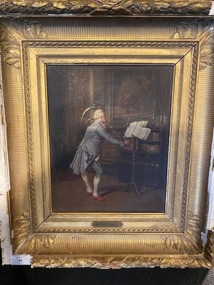 painting of a man playing the piano in a room