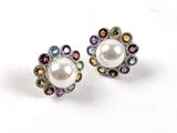 paire de boucles d'oreilles en perles et cristaux multicolores