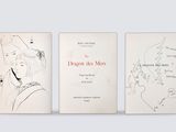 three book covers with drawings of a woman in a hat and a man in a dress