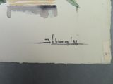 a picture of a watercolor painting of a man sitting on a bench