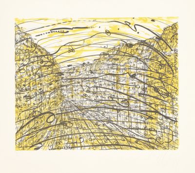 une image représentant un dessin en jaune et noir d'une ville