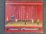 tableau représentant une scène de cirque avec des artistes se produisant sur scène