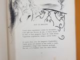 an open book with a drawing of a woman sitting on a bench