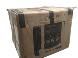 a cardboard box that has a radio on top of it