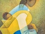 a painting of a woman carrying a baby in her arms
