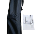a black bag with a black handle next to it