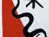 an image of a black and red painting with a snake on it