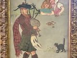 une image représentant un tableau où l'on voit un homme et une femme se promenant avec un chat