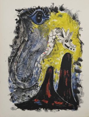 an image of a drawing of a cat and a bird
