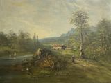 painting of a painting of a man and a woman in a wooded setting