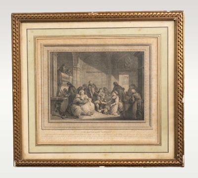 une peinture représentant un groupe de personnes assises autour d'une table