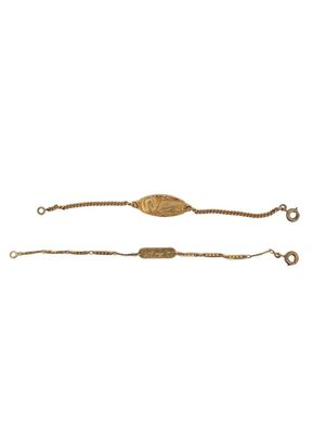 Lot comprenant deux gourmettes de baptême en or jaune 750‰.