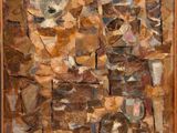 an image of a painting of a stone wall in a wooden frame