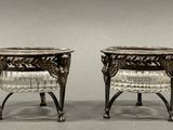 pair of antique silver plated planters with glass inserts