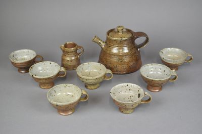 Gustave TIFFOCHE (1930-2011) - Service à thé en grès pyrité,…