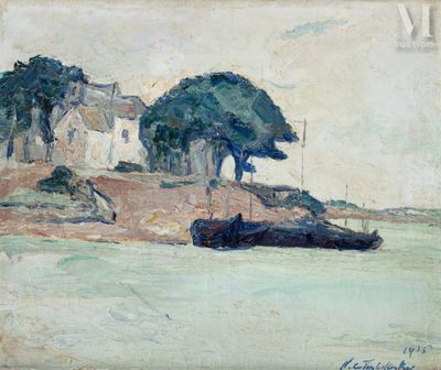 an image of a painting of a boat in a body of water
