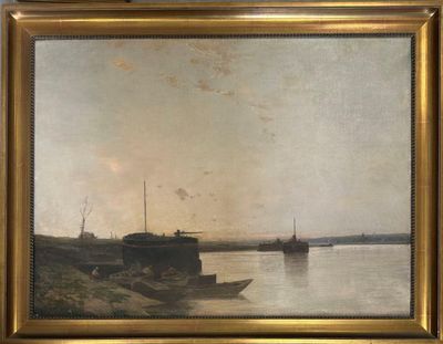 une image d'un tableau représentant un bateau sur l'eau