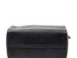 the black leather toilet bag is open and ready to be used