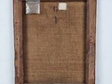 an old wooden frame with a piece of fabric hanging on it