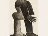 an image of a black and white drawing of two hands reaching out of a man ' s head