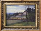 an image of a painting of a landscape with a house in the distance