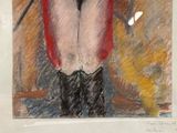 tableau représentant une femme vêtue d'une veste rouge et de bottes noires