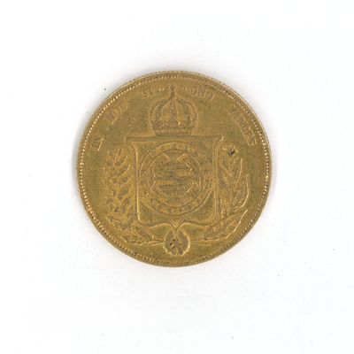 a gold coin with a coat of arms and a crown on it