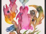 framed picture of a painting of a group of animals on a branch