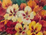 a painting of flowers in a vase on a table