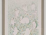 drawing of a group of cats in a field of flowers