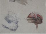 a drawing of a person holding a knife and a piece of paper