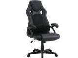 La chaise de bureau est noire et n'a pas de roulettes.