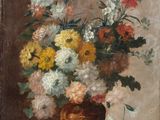 une image d'une peinture de fleurs dans un vase sur une table