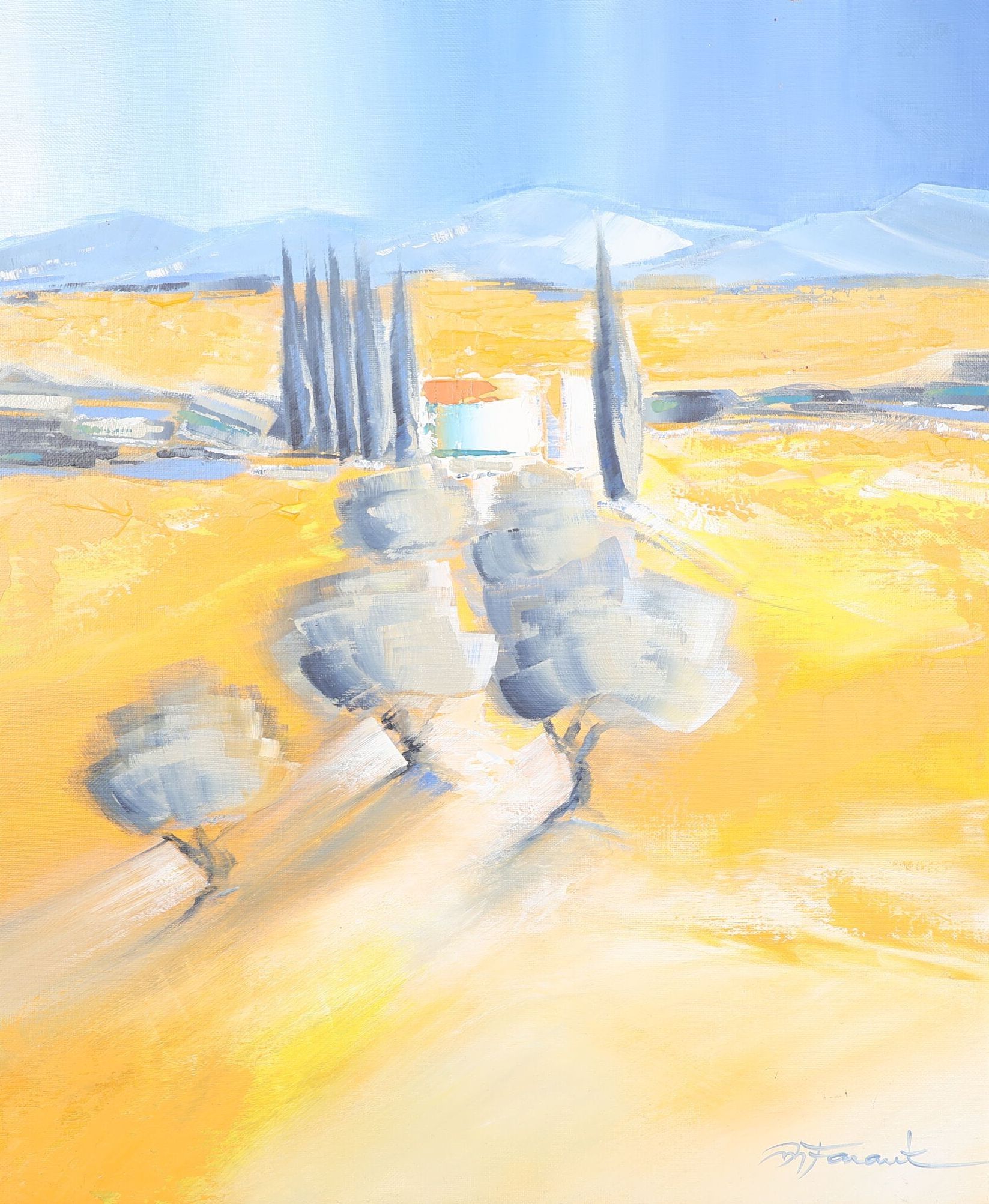 Jean-Marc FARAUT (né en 1957). Provence. Huile sur toile, signée en bas à droite et titrée au dos. H_65 cm L_54 cm