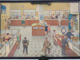 a picture of a painting of people in a store