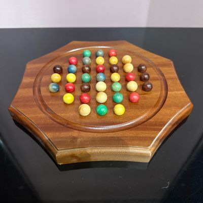 Jeu solitaire bois massif, billes bois multicolore, diamètre…