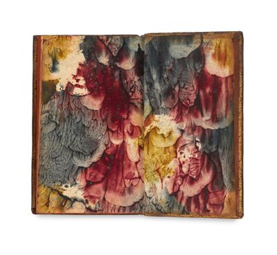 un vieux livre sur lequel figure l'image d'un bouquet de fleurs