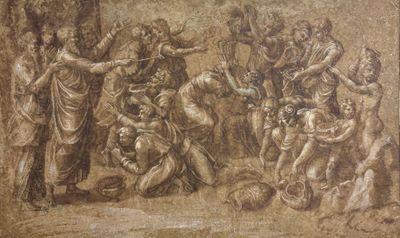 an image of a drawing of a group of people in a field