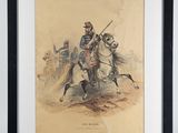 painting of a man riding a horse with a gun in his hand