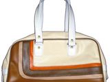 an image of a white and brown handbag on a white background